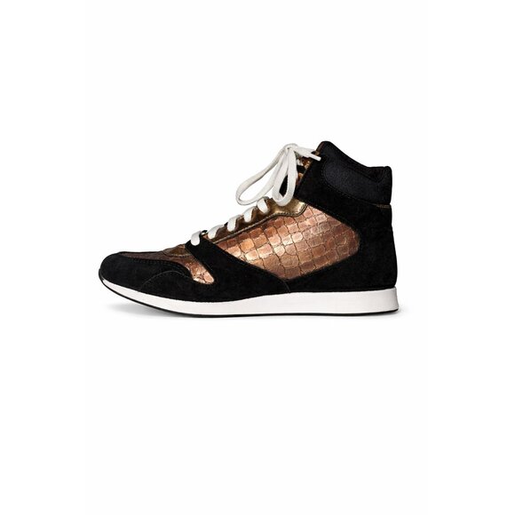 LIMITED - BLACK SNAKESKIN | Moneyatti Bakers High Top Snake Print Embossed Black Suede Sneaker, Made in Italy, Sz 40/9